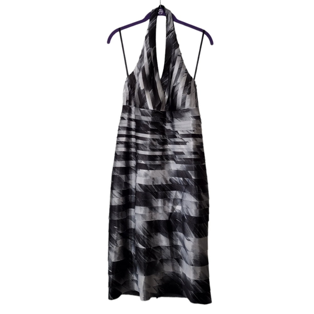 JS Collections Women's Y2K Black Gray Halter Neck Mini Dress Size 10